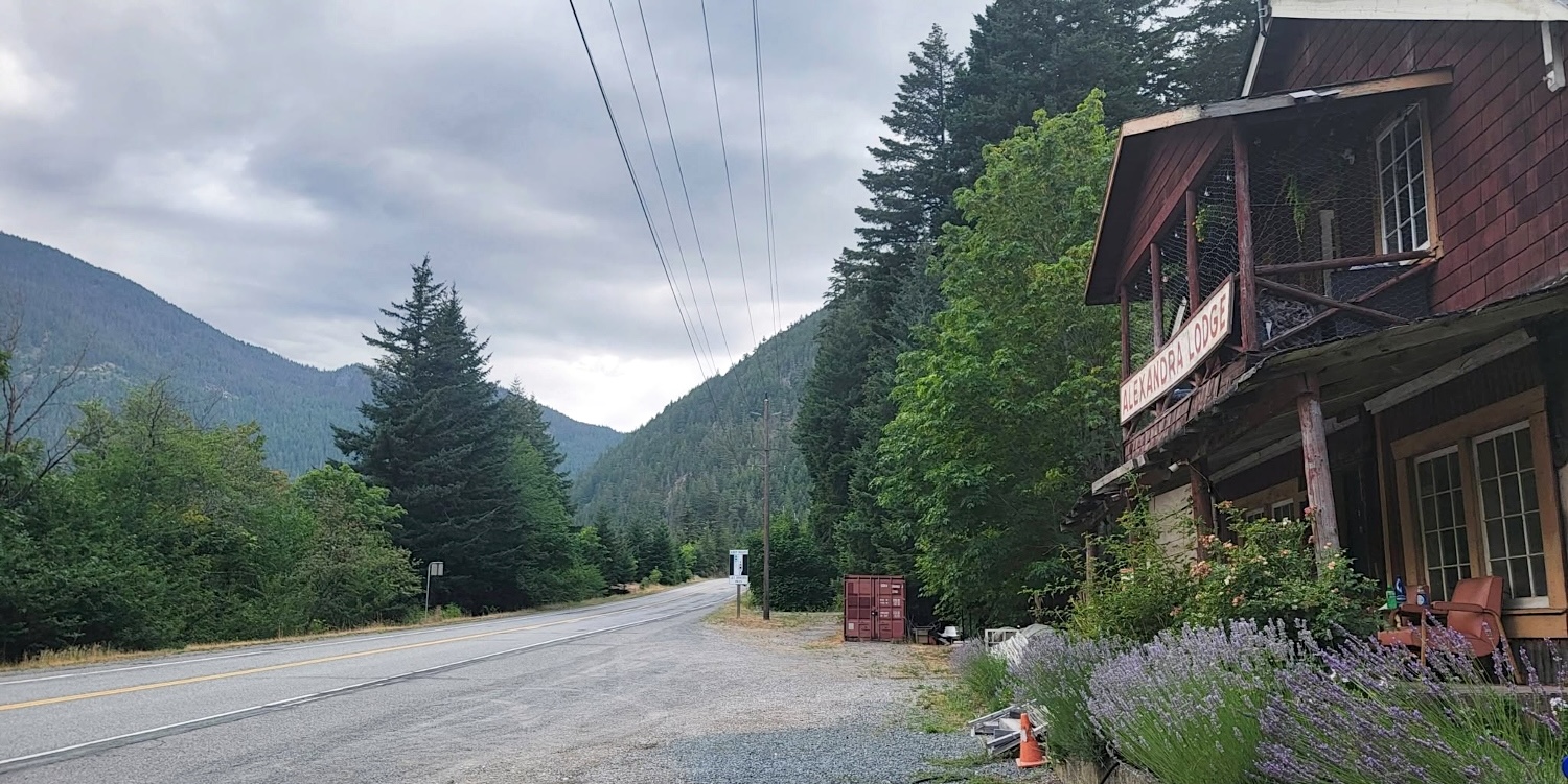 The Fraser Canyon, Highway 1 and the front of the Alexandra Lodge.